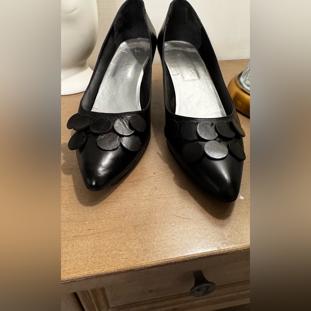 JONAK PARIS Black Leather Heels with Unique Detailing